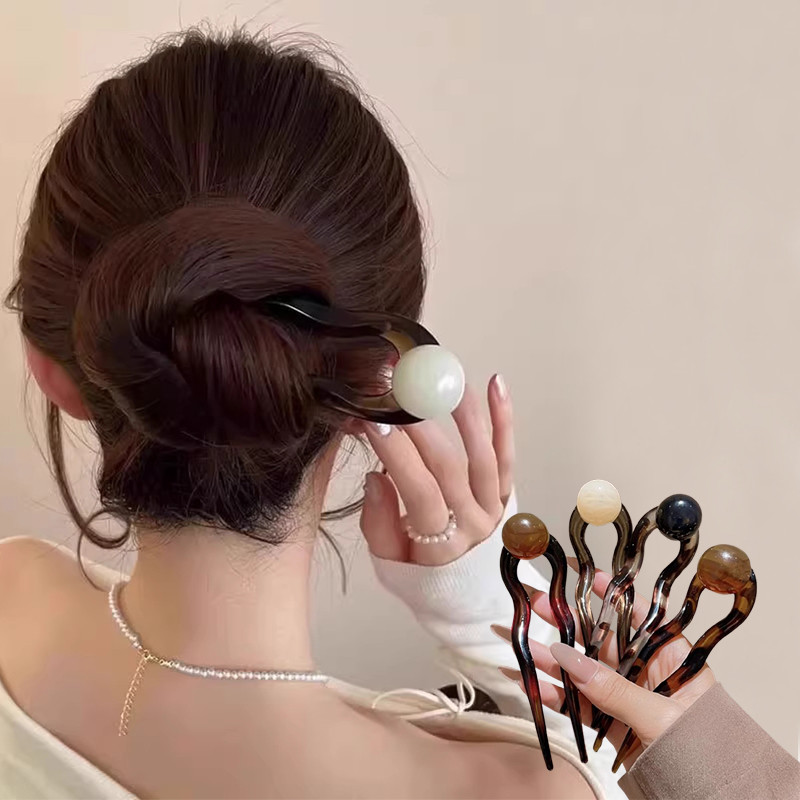 YUNYUAN เกาหลีที่เรียบง่ายกิ๊บรูปตัวยูสําหรับผู้หญิงที่มีด้านหลังหัวถาดกิ๊บสไตล์โบราณกิ๊บแทรกหวีกิ๊บ