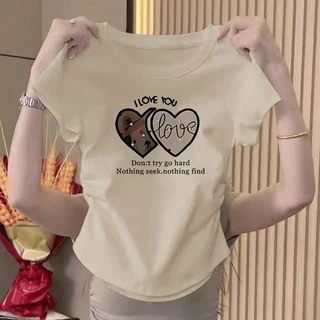 เสื้อรัดรูปเสื้อครอปฤดูร้อนอเนกประสงค์บางบาง เสื้อผ้ามีสไตล์เสื้อยืดผู้หญิงที่สวยงาม เสื้อครอปมีรอยยับด้านข้าง เสื้อผ้า
