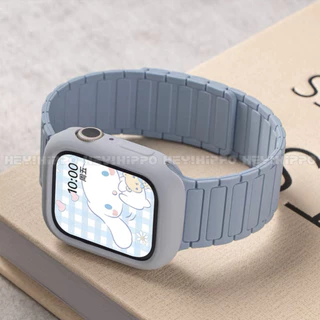 สายรัดแม่เหล็ก+เคสป้องกันซิลิโคนเหมาะสําหรับสมาร์ทวอทช์ซีรีส์ 11/10/9/8/7/6/5/SE/4/3/2/1 ชุดสายรัดเหมาะสําหรับ iwatch 49/46/45/44/42/41/40/38 มม.