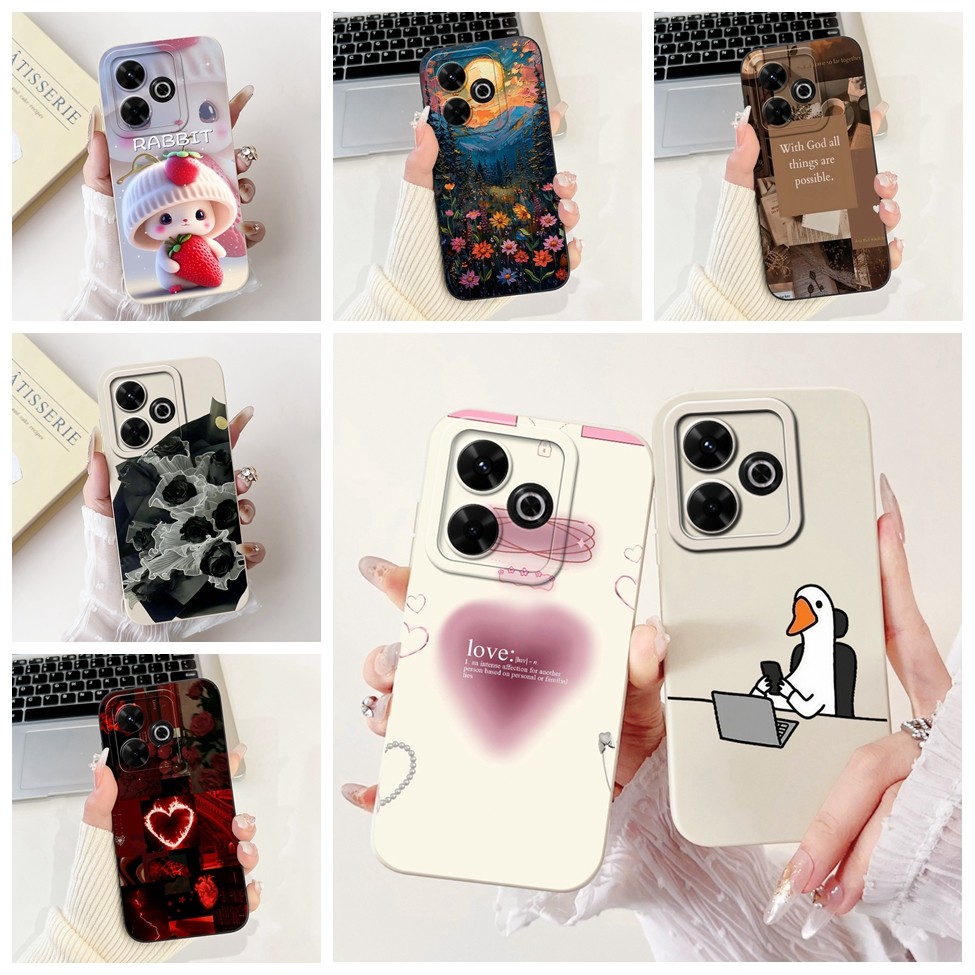 สําหรับ Poco M6 4G สําหรับ Poco M6 Plus หรูหราแฟชั่นดอกไม้ Kawaii สาวน่ารักแมวกันกระแทก 2404APC5FG