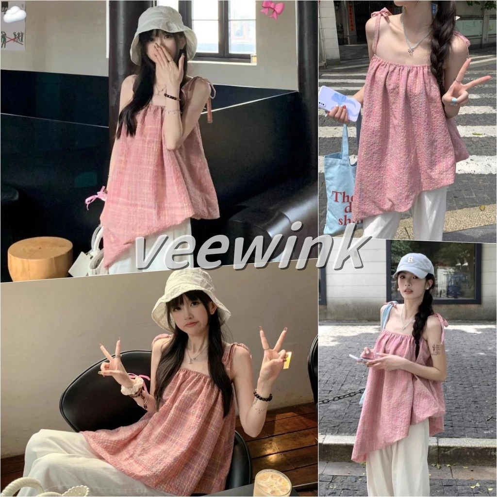 Veewink พร้อมส่งจากกทม เสื้อสายเดี่ยวผู้หญิง สไตล์ลำลอง น่ารักๆ สไตล์เกาหลี สาวอวบใส่ได้