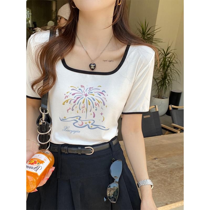 เสื้อยืดผ้าฝ้ายฝรั่งเศสเสื้อแขนสั้นน่ารักใหม่ในฤดูร้อนออกแบบเสื้อยืดขนาดเล็ก