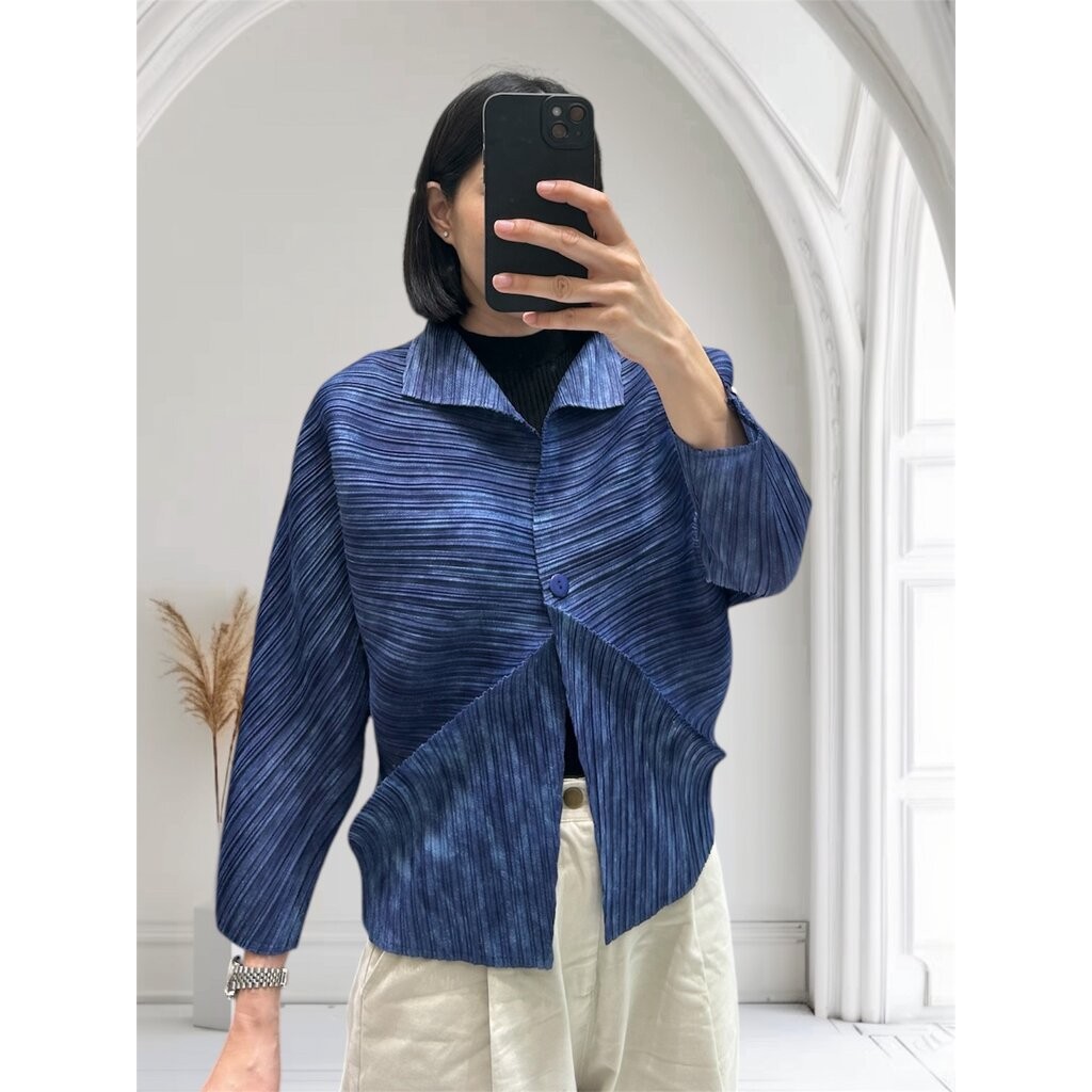 2MUAY รุ่น PP62857 เสื้อคลุมพลีทคุณภาพ PRINTED COLLAR TRIANGLE PLEAT CARDIGAN 3 สี FREE SIZE