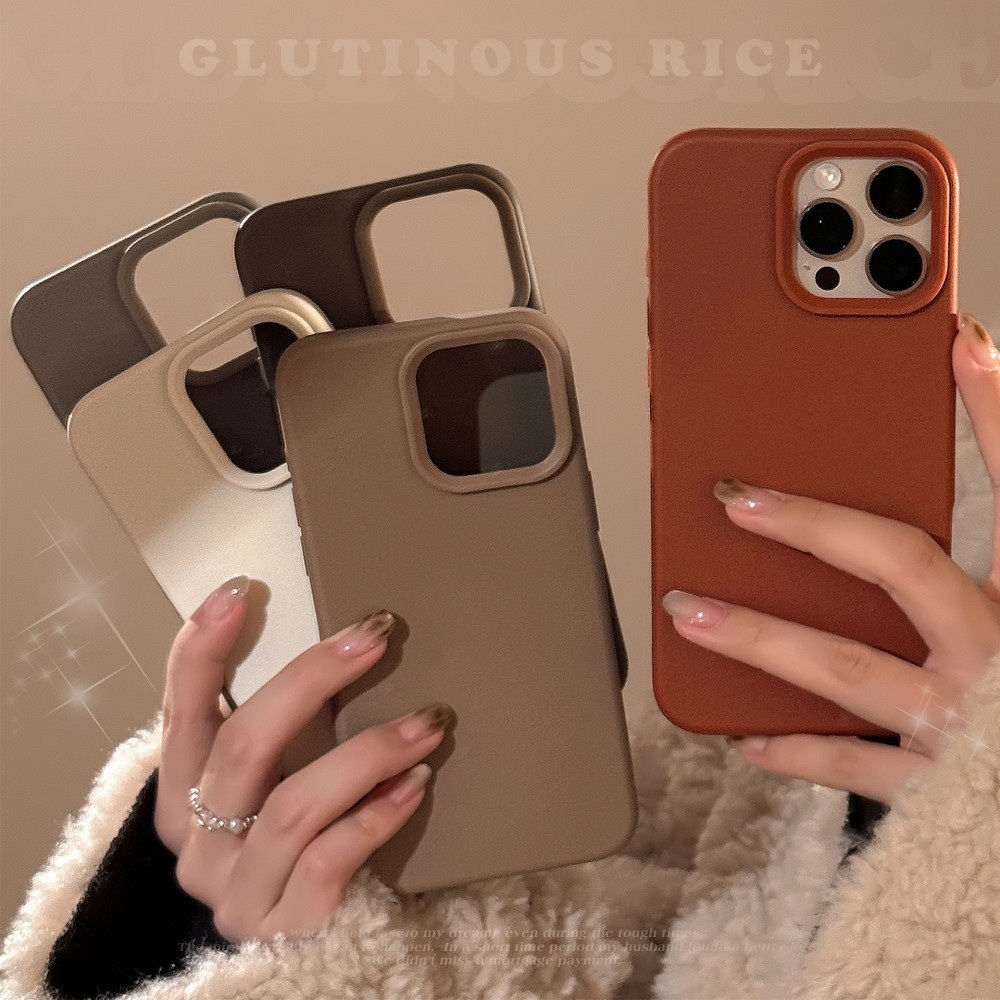 INS ฤดูหนาวที่เรียบง่ายคาราเมลสีแดงสีทึบกรณี iPhone เข้ากันได้สำหรับ iPhone 16 PRO MAX 16พลัส16 Pro 16 15 PRO MAX 14 13 12 11กันกระแทกซิลิโคนอ่อนนุ่มปกหลัง