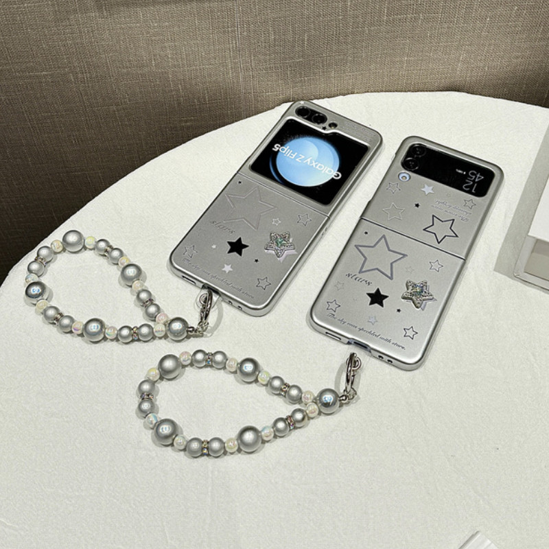 Luken สําหรับ Samsung Galaxy Z FLIP 6 5 4 3 กรณี Z Flip6 ZFlip6 3D Star สร้อยข้อมือ Electroplated เงินกันกระแทกปกหลัง OPPO ค้นหา N3 N2 FLIP