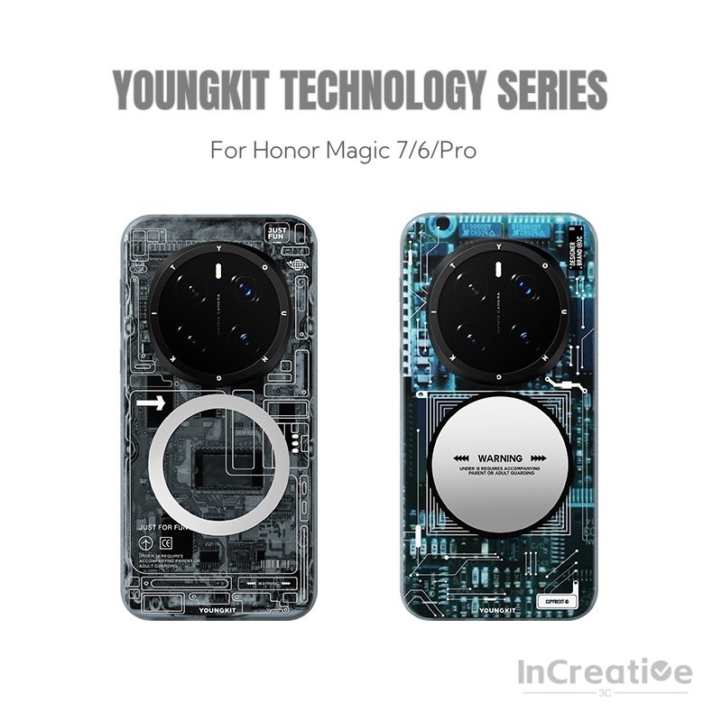 Youngkit Technology Series เคสแม่เหล็กเข้ากันได้สําหรับ Honor Magic 6 / 7 Pro กันกระแทกป้องกันการล่มสลายป้องกันลายนิ้วมือ Matte Casing