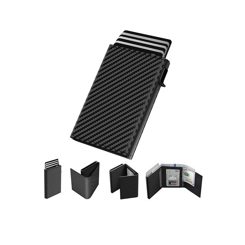 Mens Wallet Card Holder Pop Up Aluminum Case RFID Blocking Slim Minimalist Smart Wallet