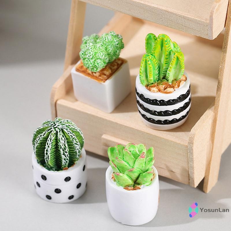 Yosunlan] 1/4 ชิ้น 1:12 Dollhouse Miniature กระถางต้นไม้ Succulent หม้อ Cactu Micro ภูมิทัศน์รุ่นบ้านสวน Decor ของเล่นตุ๊กตา House อุปกรณ์เสริมใหม่