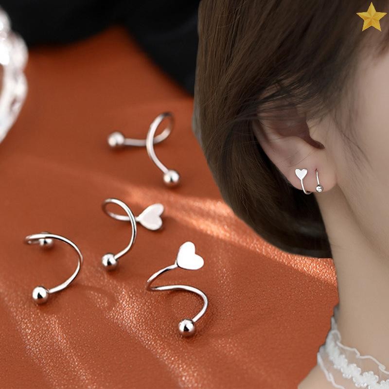 [FL] 2 ชิ้นสแตนเลสเกลียว Twisted Lip แหวนลิ้นหัวใจ Star หูกระดูกอ่อน Helix Stud ต่างหูเครื่องประดับของขวัญ TH