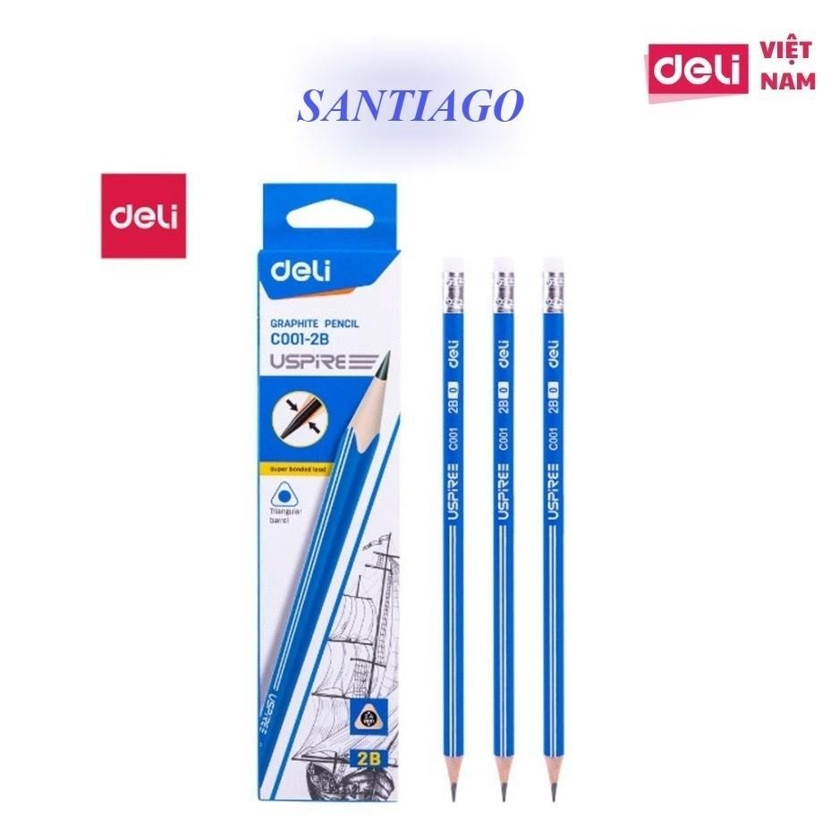 Box 12 Deli EC001-2B 2B Pencils - พร้อมยางลบ ตัวสามเหลี่ยม (C001)
