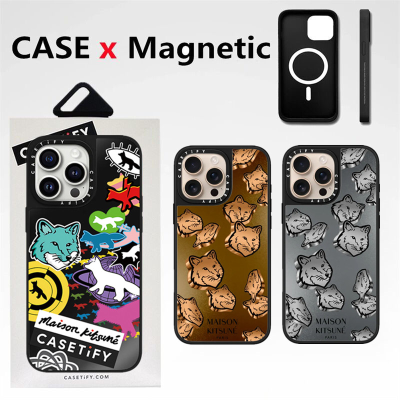 Casetifg อินเทรนด์ Fox รูปแบบกระจกแม่เหล็กเคสโทรศัพท์พร้อมกล่องสําหรับ iPhone 16 12 13 14 15 Pro Max 16 Plus นุ่มด้านข้างตัวอักษรป้องกันการชาร์จปลอกกันกระแทกปกแข็ง