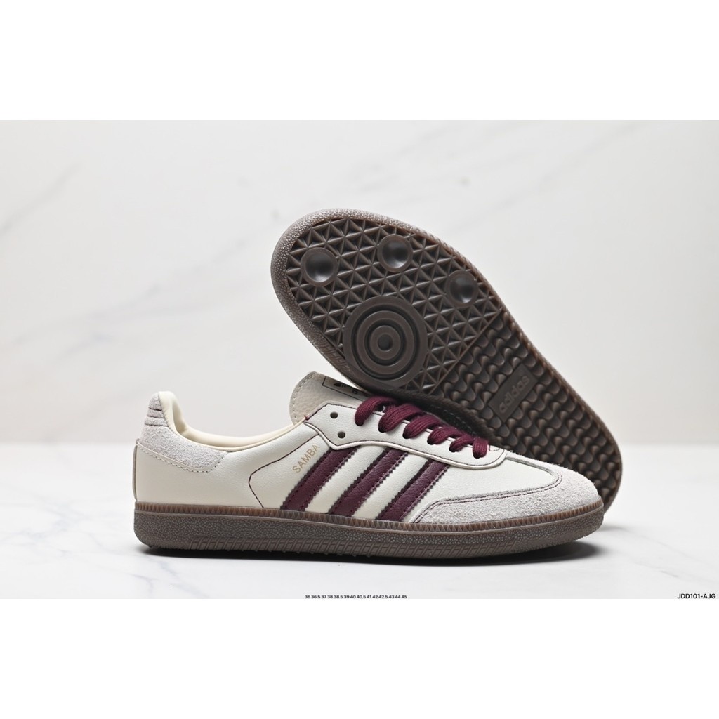 ในสต็อก German Training Football Style All-Match Low-Top Casual Sports Sneakers/Beige Red