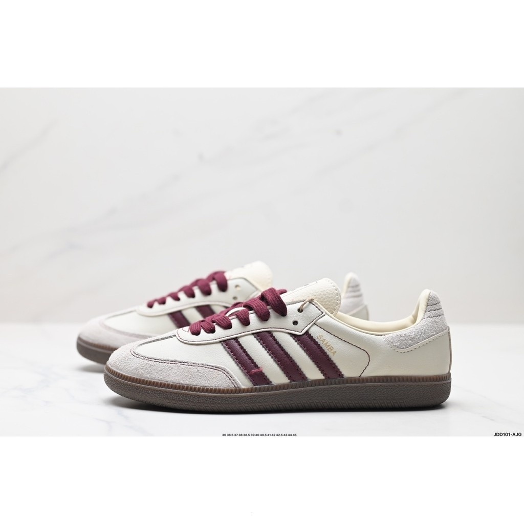 ในสต็อก German Training Football Style All-Match Low-Top Casual Sports Sneakers/Beige Red