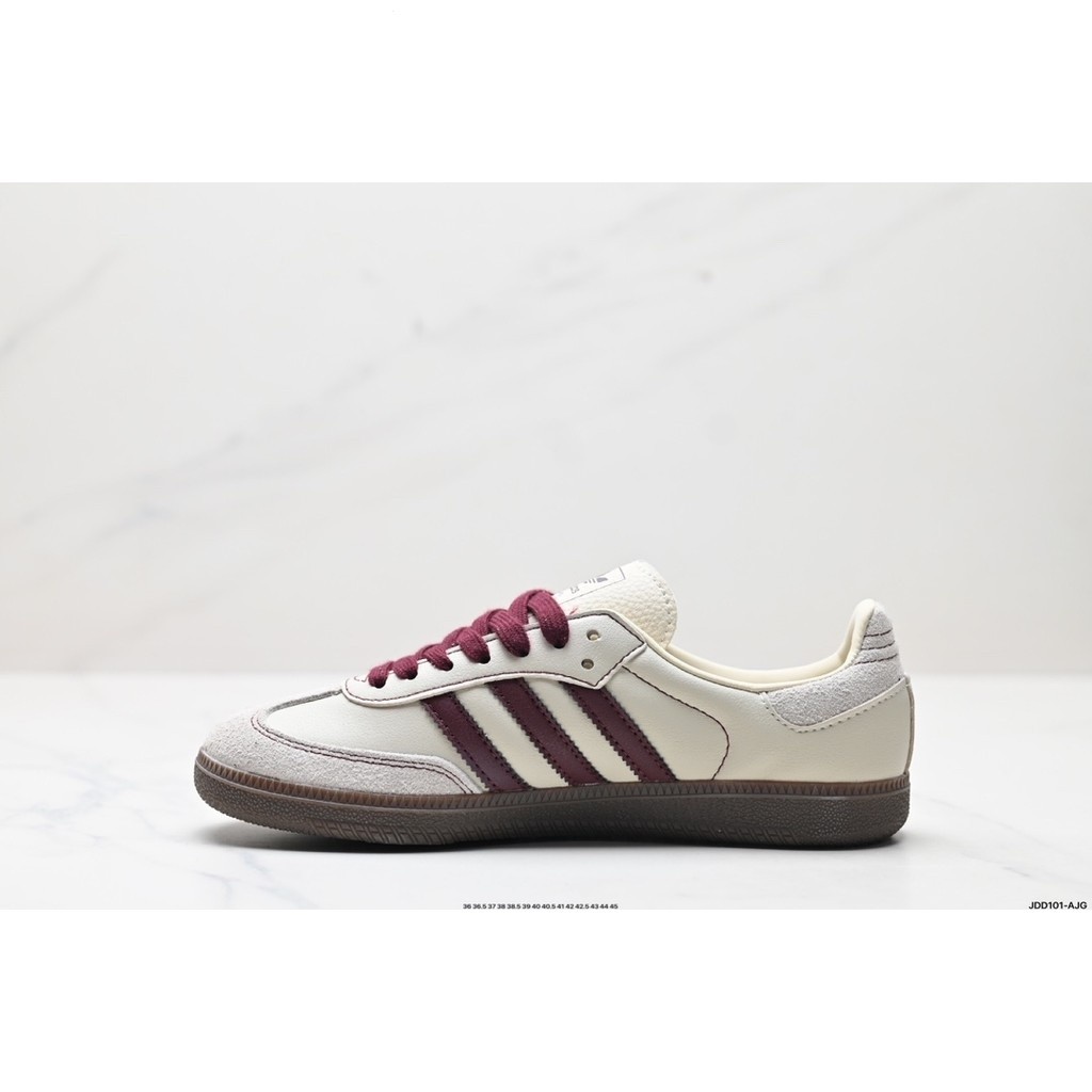 ในสต็อก German Training Football Style All-Match Low-Top Casual Sports Sneakers/Beige Red