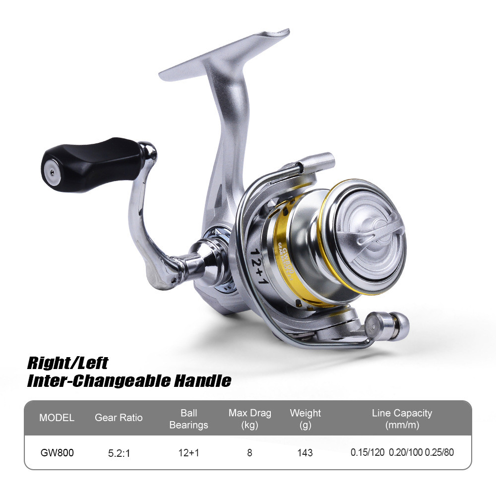 Proberos Ultralight ตกปลา Reel 800 โลหะ Spool Spinning Reel น้ําเค็ม 5.2:1 Gear Ratio 8 กก.ลากสูงสุด 12 + 1BB อุปกรณ์ตกปลากลางแจ้ง - รูปที่ 2