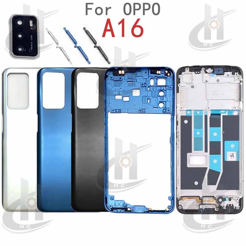 สําหรับ OPPO A16 A16S CPH2269 CPH2271 แบตเตอรี่ฝาหลังกรอบกลาง + ปุ่ม + กรอบด้านหน้า LCD + เลนส์กล้อง