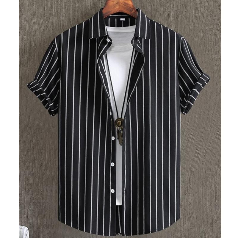 เสื้อฮาวายสําหรับผู้ชาย 3d Stripe พิมพ์เสื้อผ้าผู้ชายคุณภาพสูงหลวมขนาดใหญ่และ Blooms ฤดูร้อนลําลองแขนสั้น