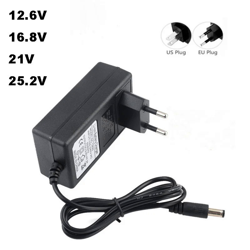 12.6V 16.8V 2A 21V 25.2V 1A 18650 Lithium Battery Charger DC 5.5*2.1mm For 3S 4S 5S 6S 12V To 25V Sc