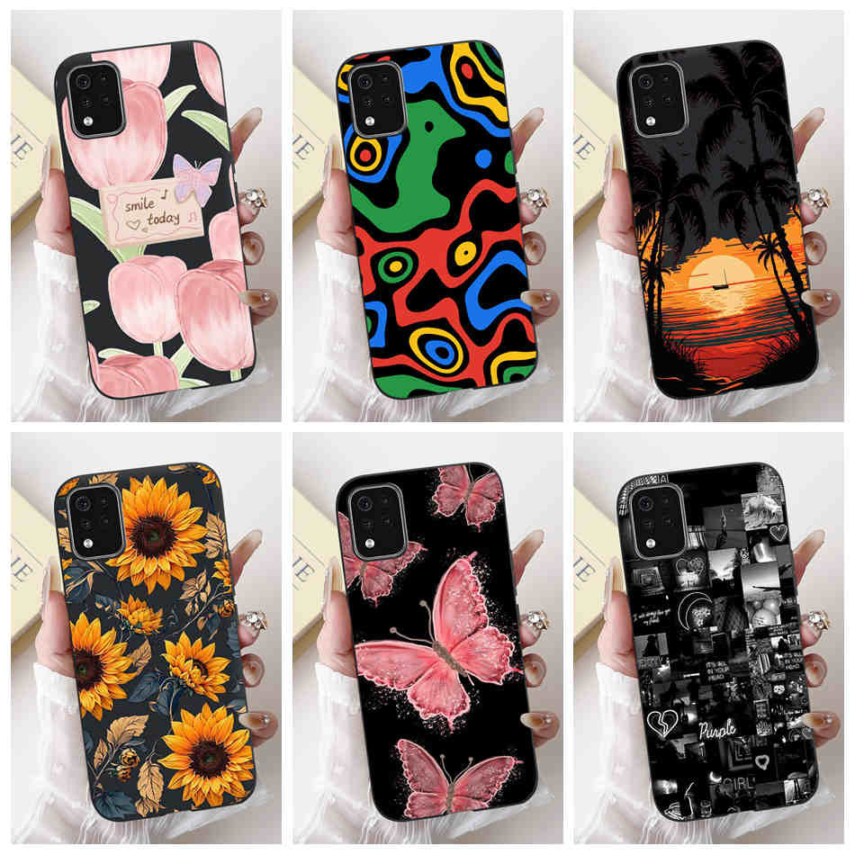 สําหรับ LG K42 K52 2020 K420 K520 แฟชั่น Sunset ดอกไม้รูปแบบเคสโทรศัพท์ LG K42 K52 (Brazil) สีดําซิล