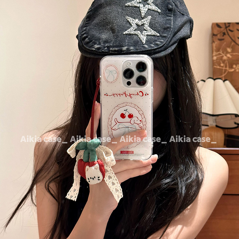 Huiwanju Cherry Dachshund iPhone13 เคสโทรศัพท์มือถือ iphone16promax ใหม่ 15promax สองชั้น 14pro ผู้ห