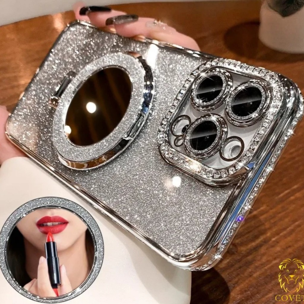 Covet Luxury Glitter Mirror Stentแม่เหล็กชาร์จไร้สายสําหรับiPhone 16 15 14 13 12 11 Pro Max Plusกันกระแทกนุ่มเคสโทรศัพท์