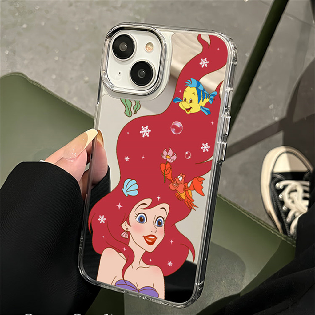 Huiwanju การ์ตูนเจ้าหญิงเงือกสําหรับ iPhone16 โทรศัพท์มือถือกรณี 15 ใหม่ ip13 11 creative 12 กระจก 16promax niche 14Pro เคสแข็ง 13ProMax anti-drop xr