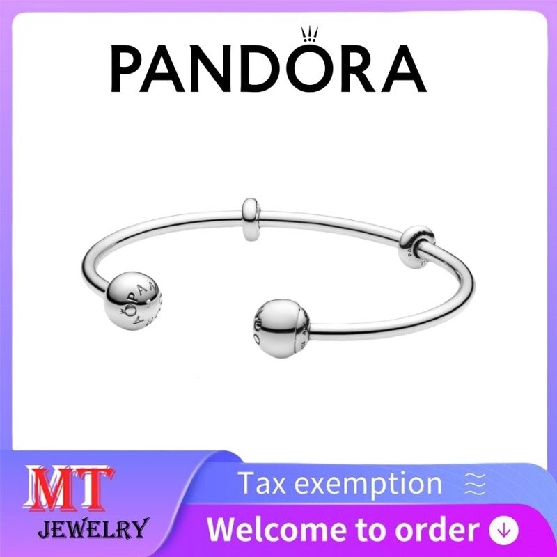 กำไลข้อมือเงินสเตอร์ลิง S925 แบบเปิด สไตล์ PandoraMoments เครื่องประดับแฟชั่นสำหรับสุภาพสตรี