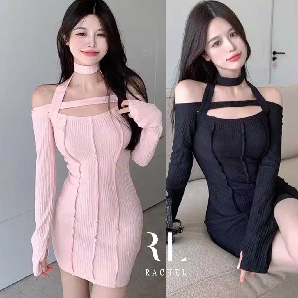 ชุดเดรสแขนกุดดีไซน์คอทู๊ป เอวสูง กระโปรงทรงเข้ารูป
