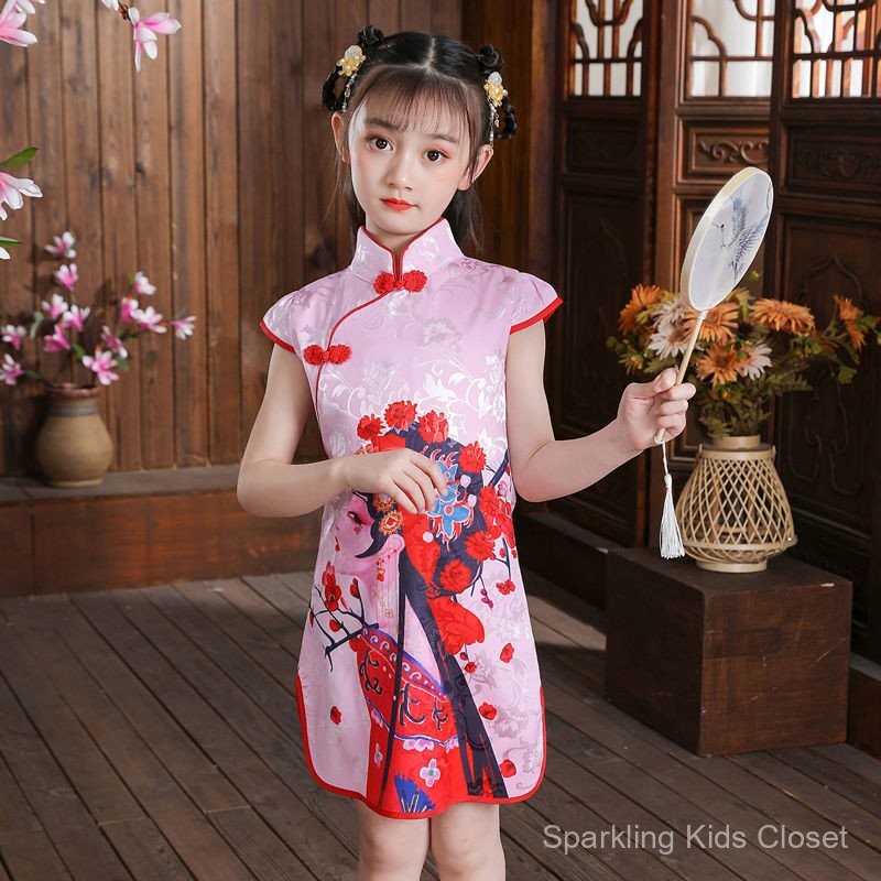 Xiqu cheongsam ฤดูร้อนสไตล์จีนชุดเดรสเจ้าหญิงสำหรับเด็กผู้หญิงชุดเจ้าหญิงสำหรับเด็กผู้หญิงชุด Tang ชุดการแสดงคลาสสิกสไตล์ตะวันตก