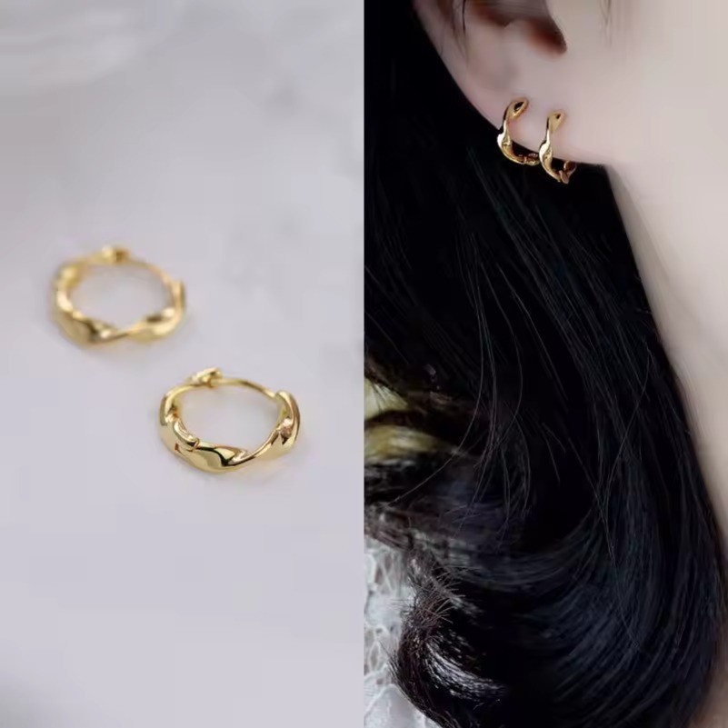เกาหลี Double Layer Chain Hoop ต่างหูสําหรับผู้หญิงผู้ชาย Gothic Y2K Punk ออกแบบต่างหู Rose Gold Hoop ต่างหู Hip Hop เครื่องประดับ