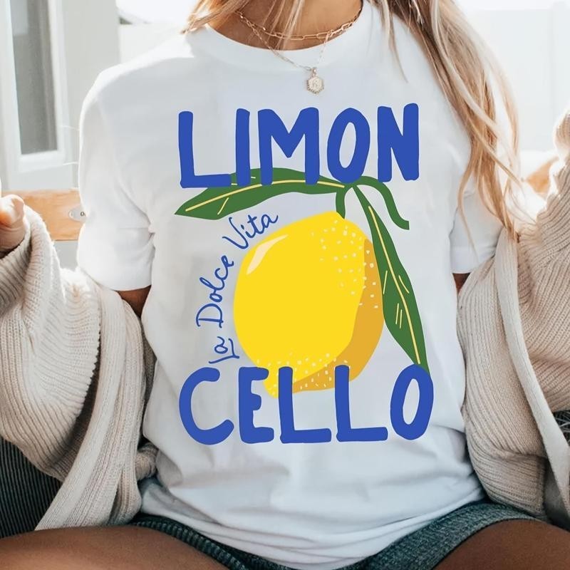 Oversize ลาย Papaya เสื้อยืด  "Limoncello Dolce Vita" สไตล์สดใส ใส่ได้ทั้งผู้ชายและผู้หญิง