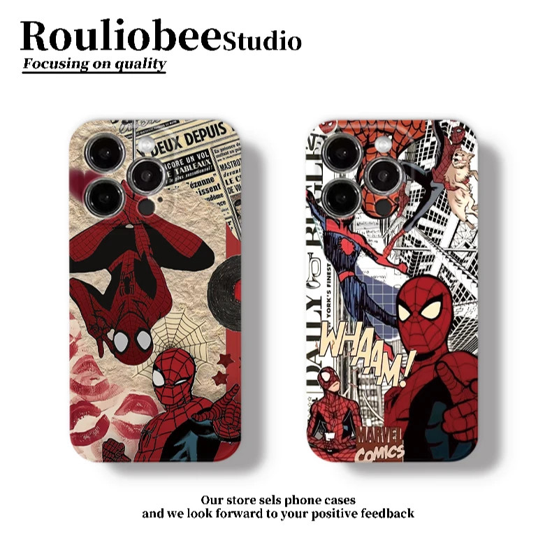 เคสแข็ง แข็งกล้องป้องกันกรณี Spiderman เคสโทรศัพท์สําหรับ iPhone 14 15 16 Pro max 14 15 7 8Puls 11 12 13 Pro max x xs max xr