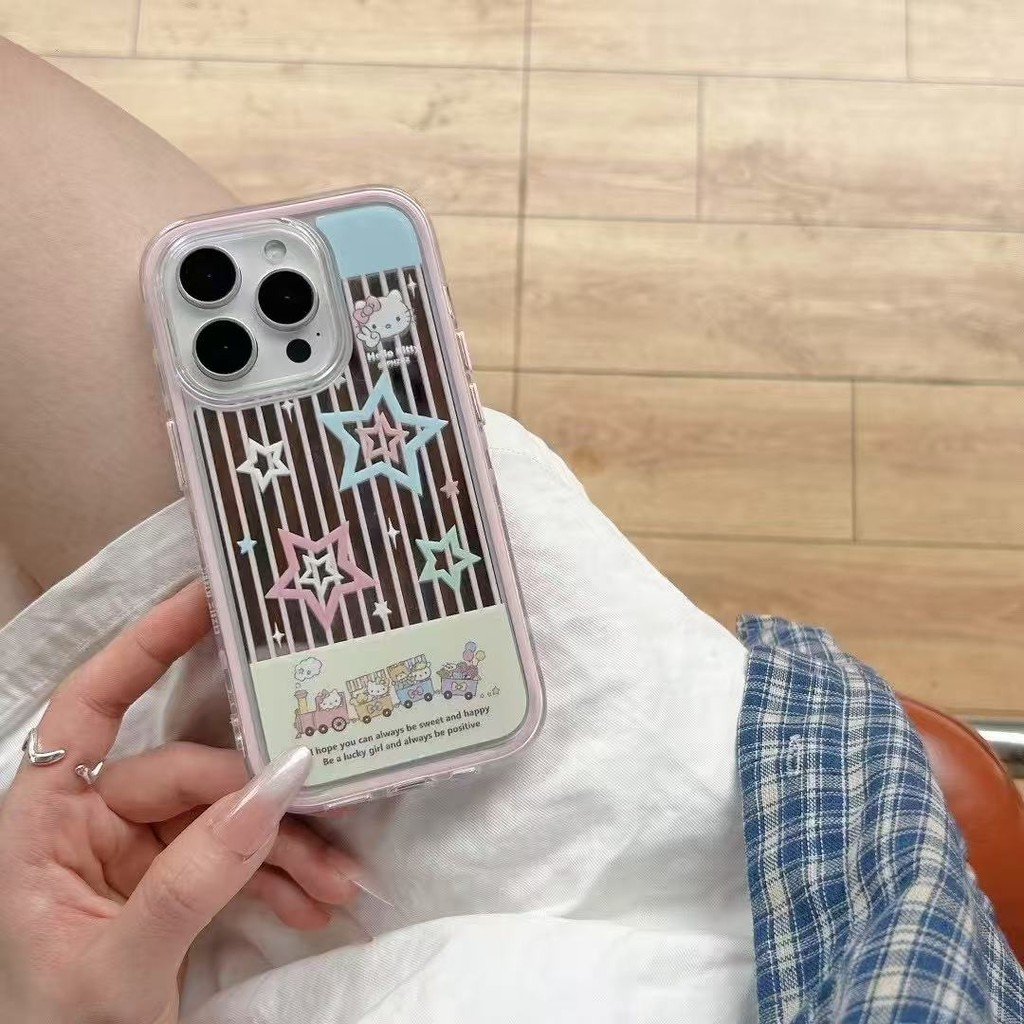 Ins iPhone กรณี Anti Slip น่ารักกระจกดาวเหมาะสําหรับ iPhone 16ProMax 16Pro 16 15ProMax 15Pro 15 14ProMax 14Pro 14 13ProMax 13Pro 13