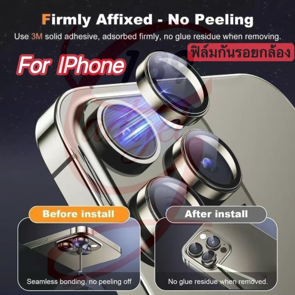 ฟิล์มกล้อง For ไอโฟน Phone16/16E/16Pro Max/15/14/13Pro Max ฟิล์มกันรอย ป้องกันเลนส์กล้อง ขอบโลหะเป็นอลูมิเนียม iRon Ring