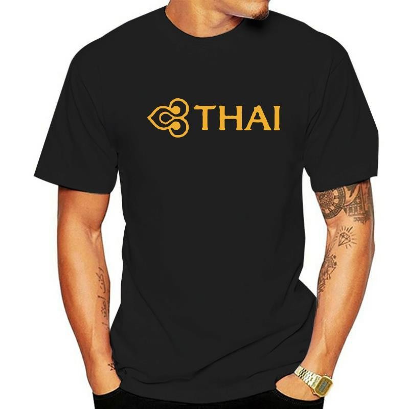 โลโก้การบินไทยพิมพ์ผ้าฝ้าย 100% คอกลมแขนสั้น