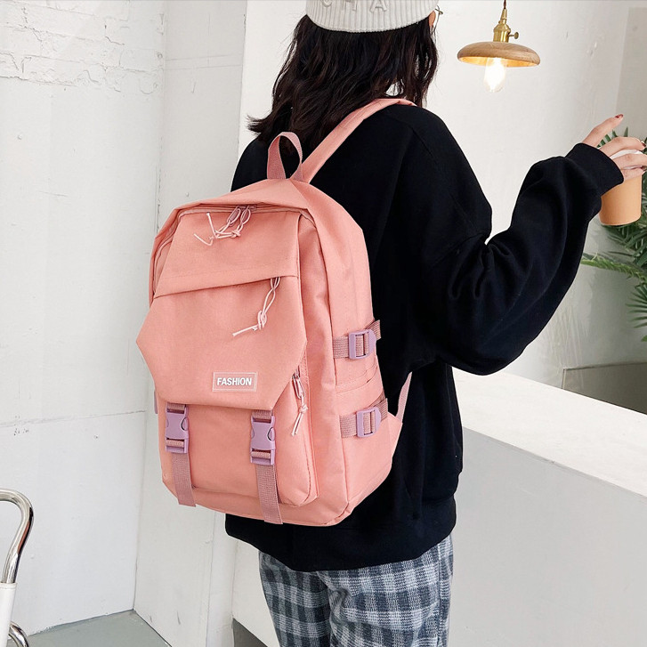 LOTPAN กระเป๋าเป้ สำหรับนักเรียน สไตล์เกาหลี มี5สี แฟชั่นกระเป๋าเป้สะพายหลังความจุขนาดใหญ่ใหม่ สีทึบอินเทรนด์ลําลองอเนกป