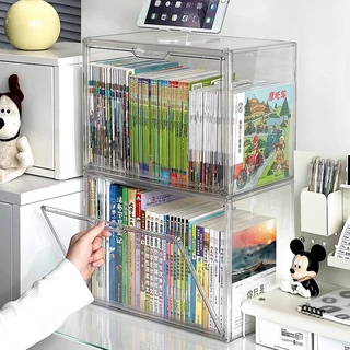 กล่องใส่หนังสือ กล่องเก็บหนังสือ ตู้หนังสือป้องกันฝุ่นแบบใสสำหรับตั้งบนโต๊ะ กันฝุ่น มีซ้อนได้ กล่องอะคริลิคใส