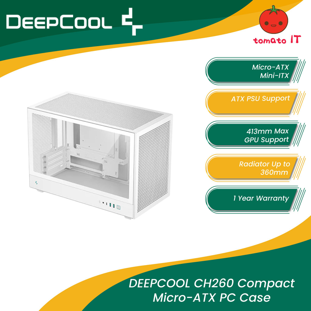 DEEPCOOL CH260 เคสพีซี High Airflow Micro-ATX - สีดํา/ขาว