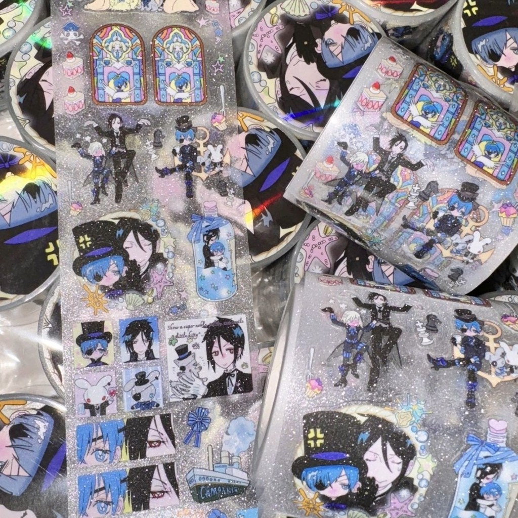 บัตเลอร์สีดําแวววาวเทปสติกเกอร์ Ciel Sebastian สินค้าปิดผนึกสติกเกอร์น่ารัก IPAD เคสโทรศัพท์ตกแต่งเครื่องเขียนนักเรียนน่ารักของขวัญ