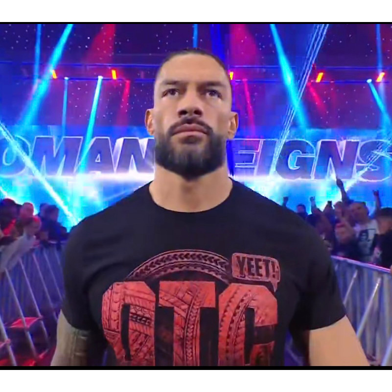 พร้อมสต็อก WWE Tribal Chiefs OTC Roman Reince เดียวกันหลวมคอลูกเรือเสื้อยืดผ้าฝ้าย 100% แขนสั้น 505