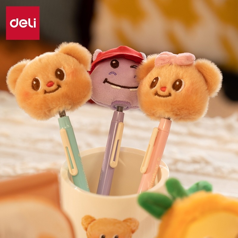 (Butterbear X Deli) ปากกา ปากกาขนฟู ปากกาตุ๊กตา บัตเตอร์แบร์ ฮิปปี้ ปากกาเจลสีดำ (มี 3 สี/ขนาด0.5mm)