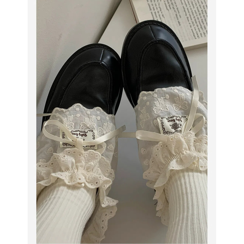 Ins Blogger สไตล์เดียวกันสไตล์บัลเล่ต์ป้ายผ้าหวานลูกไม้ไม่สม่ําเสมอ Lolita Toeless ถุงเท้า/ฝาครอบรองเท้า - รูปที่ 7