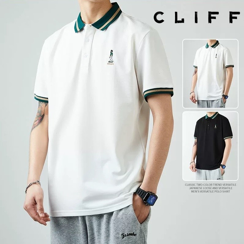 CLIFF เสื้อโปโลแขนสั้น สีล้วนสไตล์ญี่ปุ่น ลำลองแบรนด์แฟชั่น ผู้ใหญ่ ฤดูร้อนรุ่นใหม่