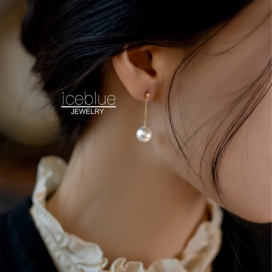 【iceblue】ต่างหูติดติ่งไข่มุกทรงกลมสมบูรณ์แบบ 8mm 10mm พร้อมพู่ ชุบ 14K Gold ไร้สนิม ไทเทเนียมสตีล สำหรับผู้หญิง E95 - รูปที่ 4