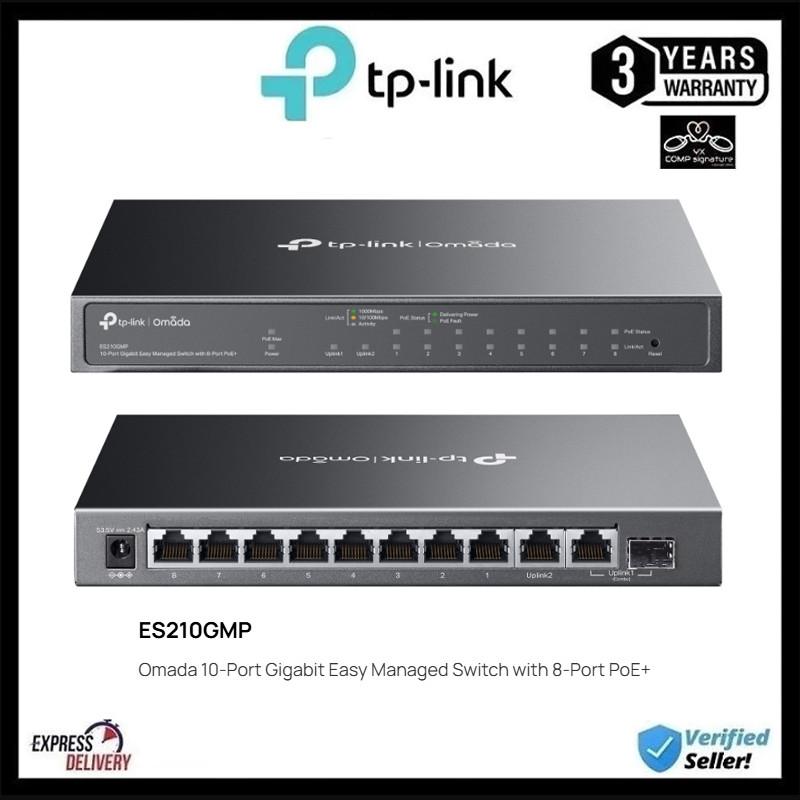 TP-LINK ES210GMP OMADA 10 PORT GIGABIT EAST MANAGED SWITCH พร้อม 8 PORT POE+ [TL-ES210GMP]
