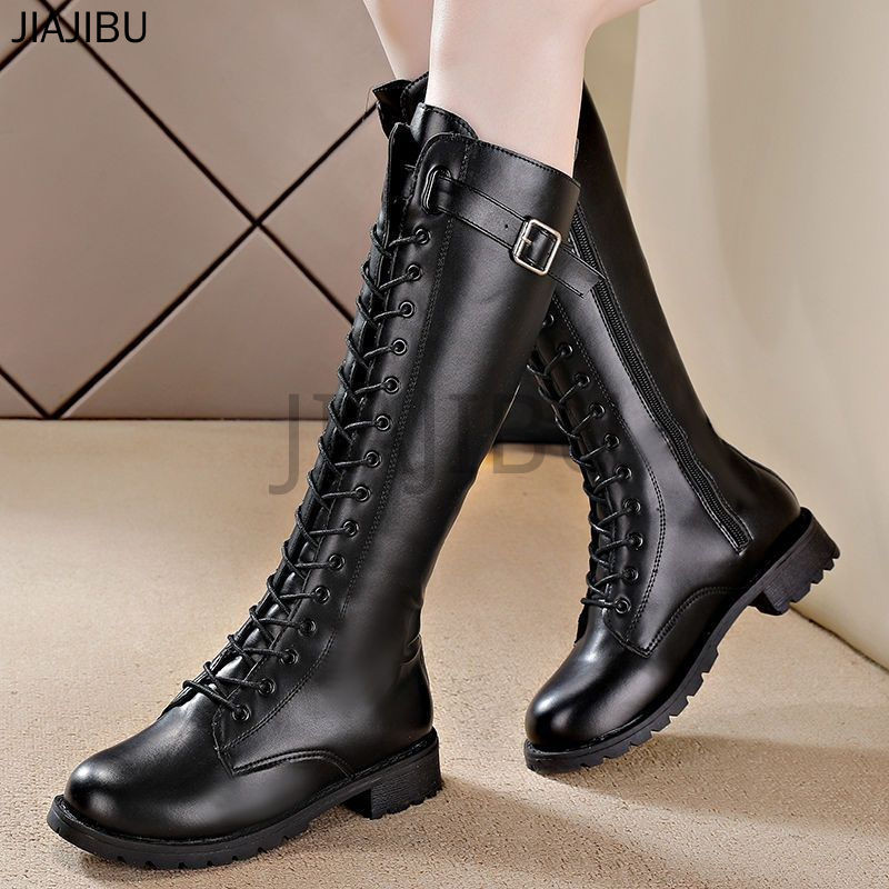Size 35-43 British Non-slip Casual Round Toe Black Lace-up Martin Boots High Quality Large Size Wome