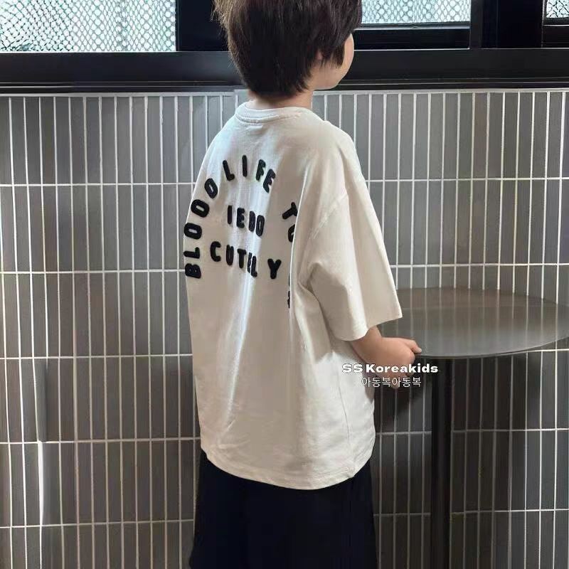 ผ้าฝ้าย 100% เด็กแขนสั้นตัวอักษรฤดูร้อนพิมพ์ใหม่ด้านบนหล่อชายหญิงหลวมเสื้อยืดท็อปส์