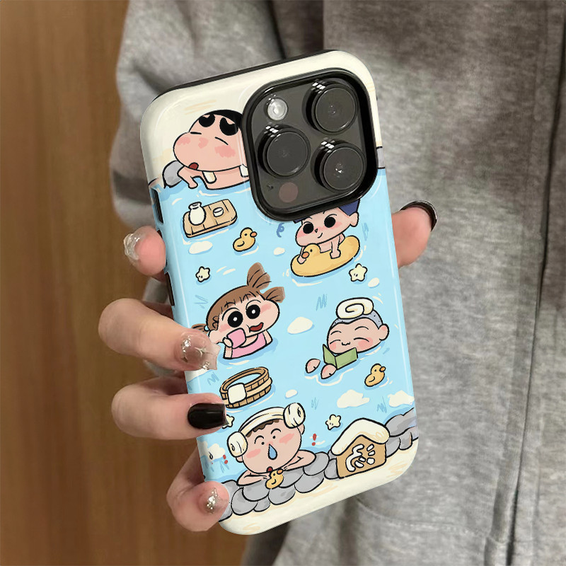 เคสโทรศัพท์การ์ตูนชินจัง 2-in-1 สำหรับ iPhone 16 Pro Max 12 14 Pro Max 15 Pro 12 Pro Max 15 Pro Max 16 Pro XS Max 7 Plus 11 Pro Max 13 เคสป้องกันสองชั้นซิลิโคนกันสึก