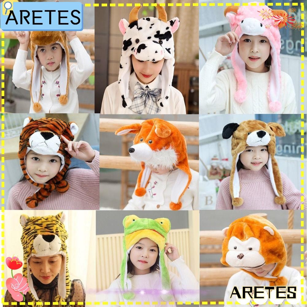 ARETS Plush Moving Hat,สัตว์คออุ่นสัตว์ Earflap หมวก,หมวก Bomber ป้องกันหูของเล่นตลก Trapper หมวก Movable หูถุงลมนิรภัยหมวกคอสเพลย์ Party