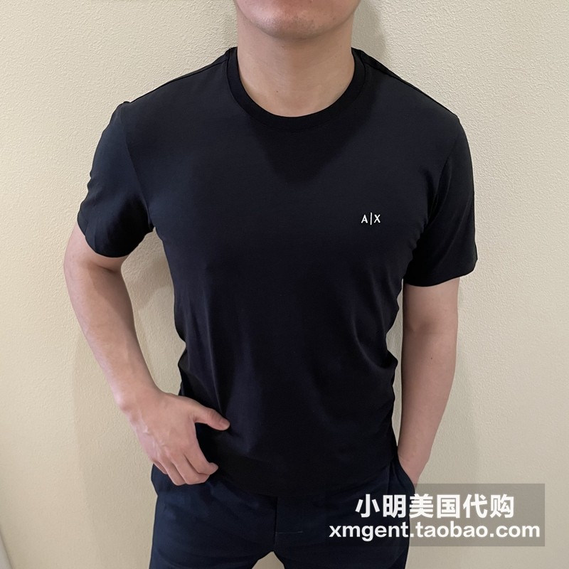 American Armani Exchange Armani AX Mens Casual Fashion Solid Color Thin Bottoming Shirt เสื้อยืดแขนสั้น - รูปที่ 6